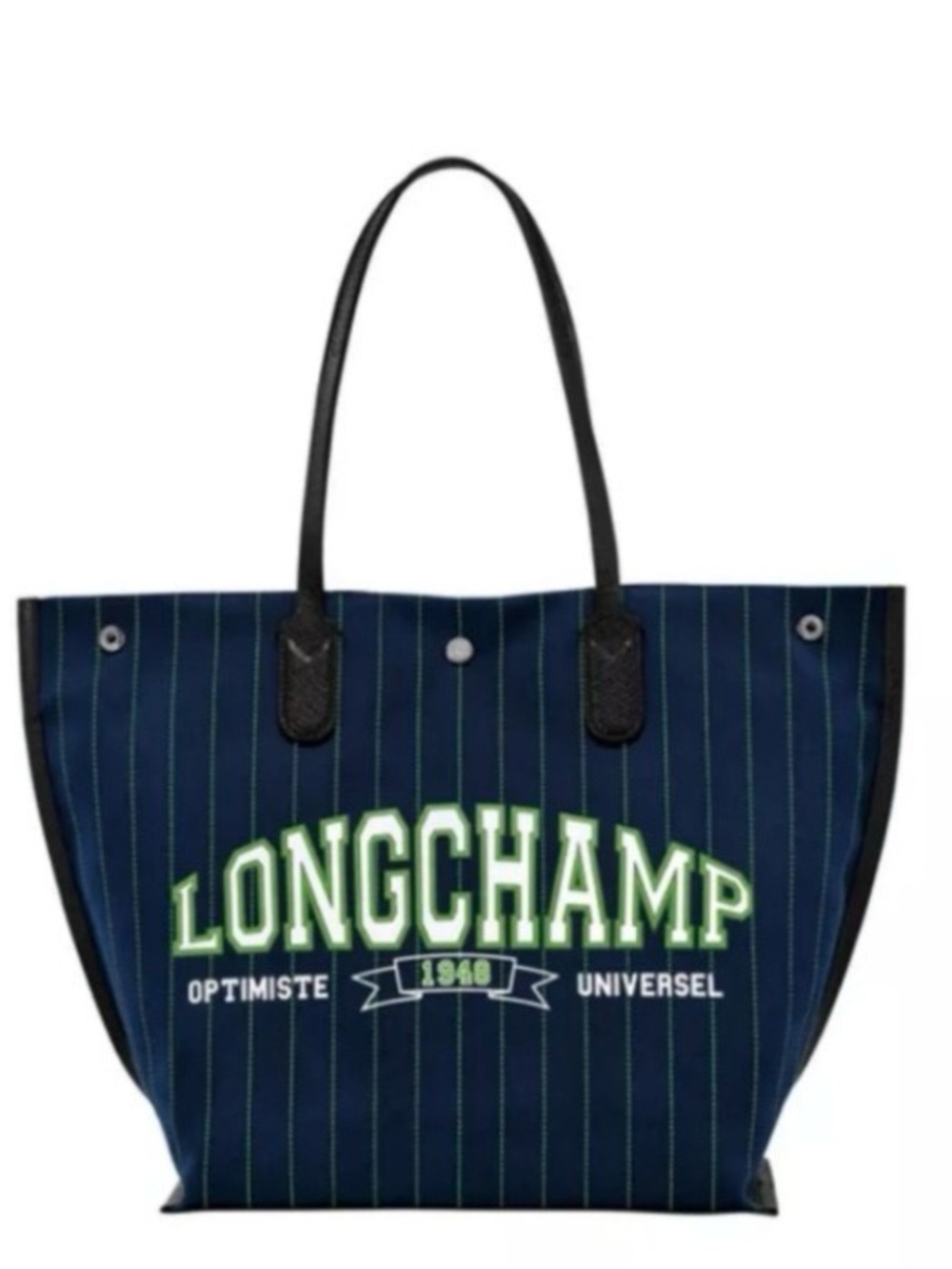 Longchamp Essential University Tote in Navy and Green Stripe NWT